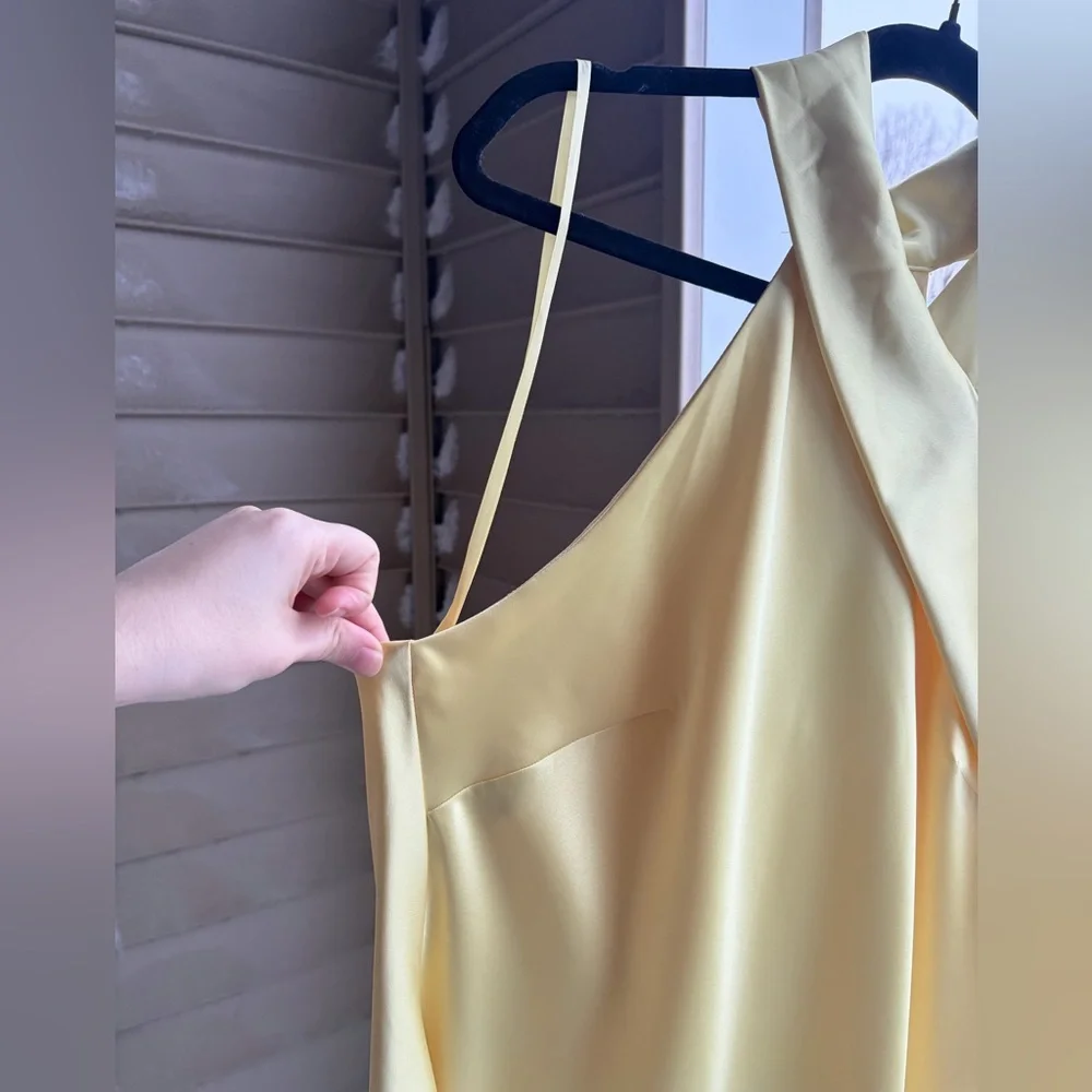 🆕🌼 Antonio Melani Darah Satin Butter Yellow Maxi Dress Size 16 Formal Gown Chic - Picture 7 of 17